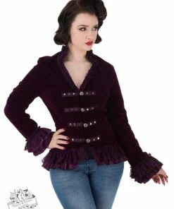 Hearts & Roses London Gloria Jacket In Purple Velvet Plus Size