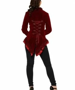 Hearts & Roses London Gloria Jacket In Burgundy Velvet Pirate & Medieval/Renaissance