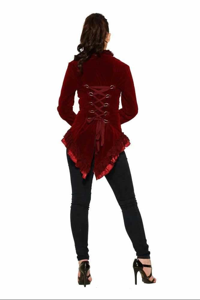 Hearts & Roses London Gloria Jacket In Burgundy Velvet Pirate & Medieval/Renaissance 4 Hearts & Roses London Gloria Jacket In Burgundy Velvet Pirate & Medieval/Renaissance