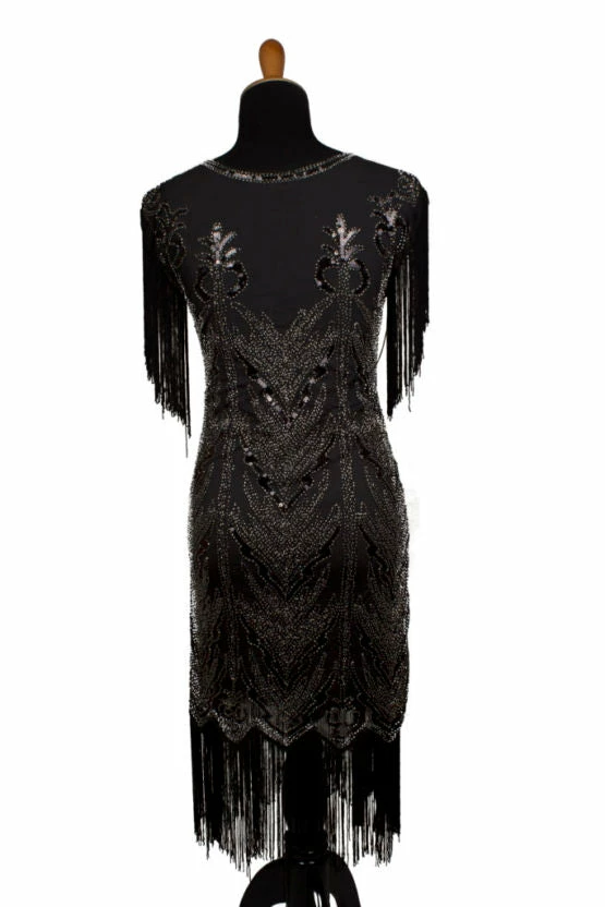 Western Fashion Decades Black/Silver Beaded Flapper Dress 4 Western Fashion Decades Black/Silver Beaded Flapper Dress