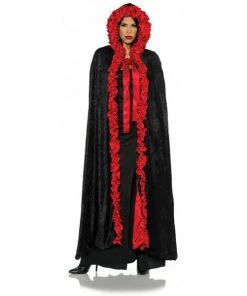 Underwraps Black Velvet Hooded Cape W/Black Or Red Trim Capes