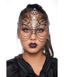 Kayso International Inc. Masquerade Masks Laser Cut Metal Mask With Clear Rhinestones/Chains In 3 Colors
