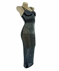 Western Fashion Decades Rhinestone Mesh Dress