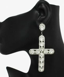 Good Feelings Cross Rhinestone Drop Earring In 2 Colors