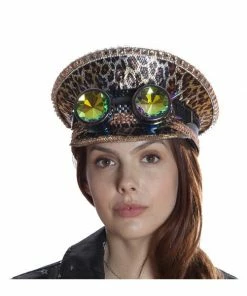 KBW Global Corp Leopard Festival Peaked Cap W/ Goggles Sequin Hats