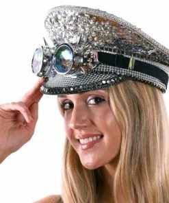KBW Global Corp Sequin Festival Peaked Cap W/ Goggles In 3 Colors Sequin Hats