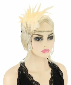 Ceci Jewelry, Inc. Decades Flapper Headband Golden Leaves W/Feathers