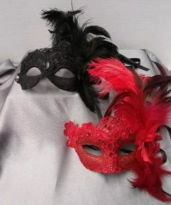 KBW Global Corp Masquerade Masks Mask Lace W/ Feathers On Side