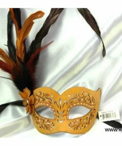 KBW Global Corp Mask Leather W/ Side Feathers Masquerade Masks