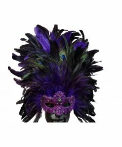 KBW Global Corp Venetian Mask With Coque & Peacock Feathers Masquerade Masks