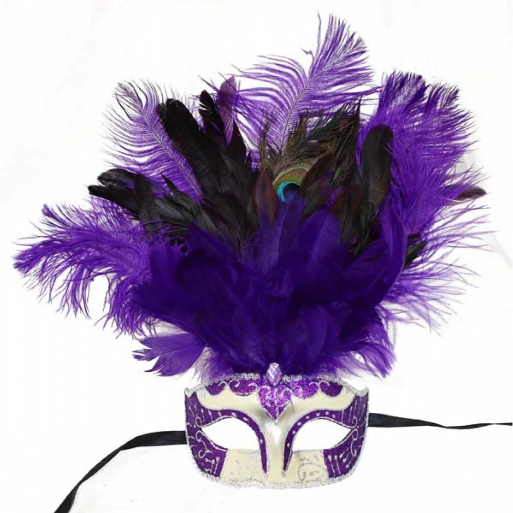 KBW Global Corp Masquerade Masks Mask W/ Feathers In 3 Colors 6 KBW Global Corp Masquerade Masks Mask W/ Feathers In 3 Colors