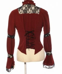 Western Fashion Red W/ Black Lace Collared Shirt