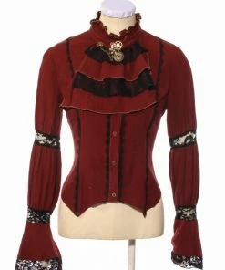 Western Fashion Red W/ Black Lace Collared Shirt
