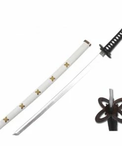 Top Quest Inc. Foam Samurai Sword W/Black & White Handle & White Wooden Scabbard Blades