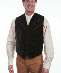 Scully Range Wear Vest Diamond Velvet W/ Collar In Black Or Brown