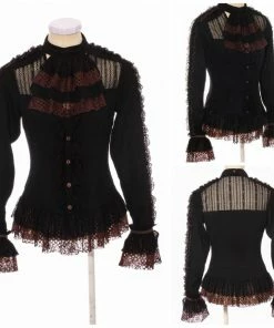 Western Fashion Steampunk & Victorian Black Ladies Steampunk Blouse
